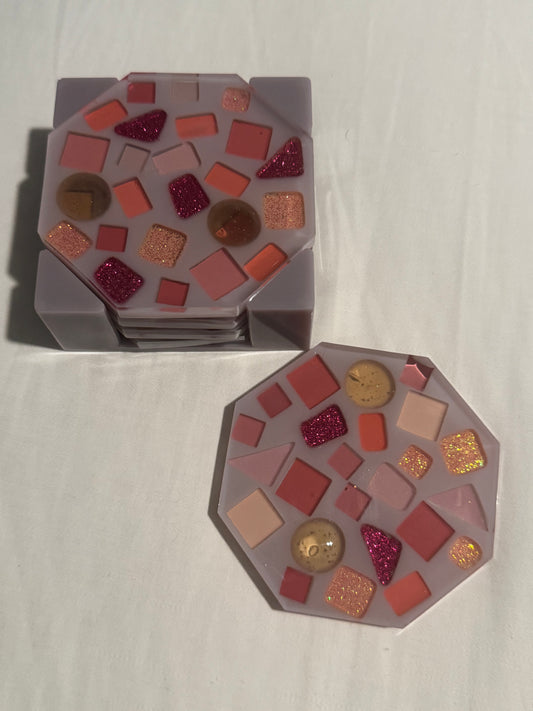 Pink Mosaic Tile Coaster Set