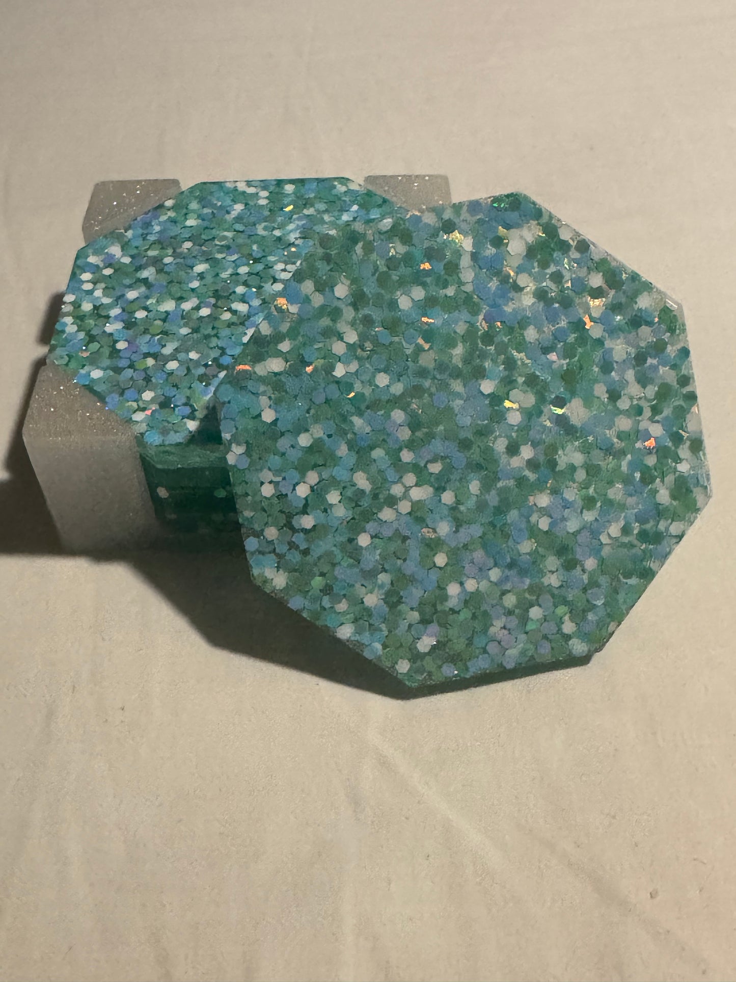 Blue and White Glitter Coaster Set