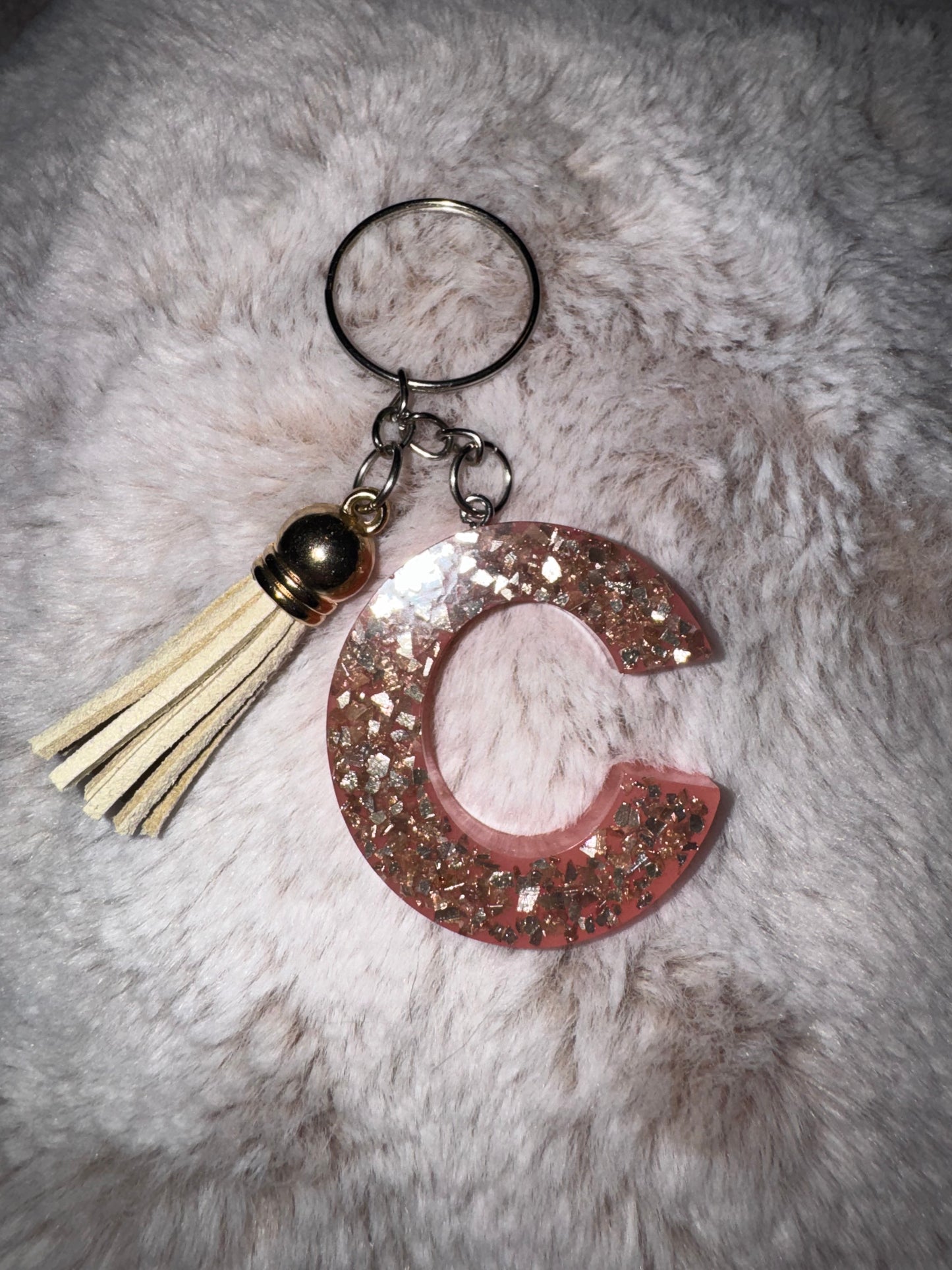 C Pink Glitter Keychain