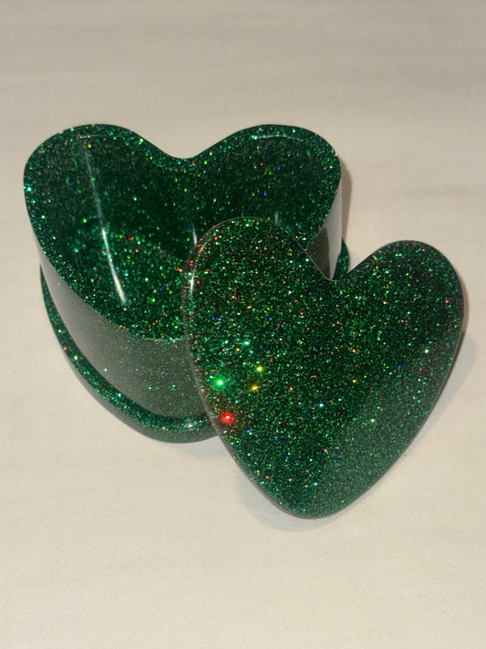 Green Glitter Heart Trinket Box