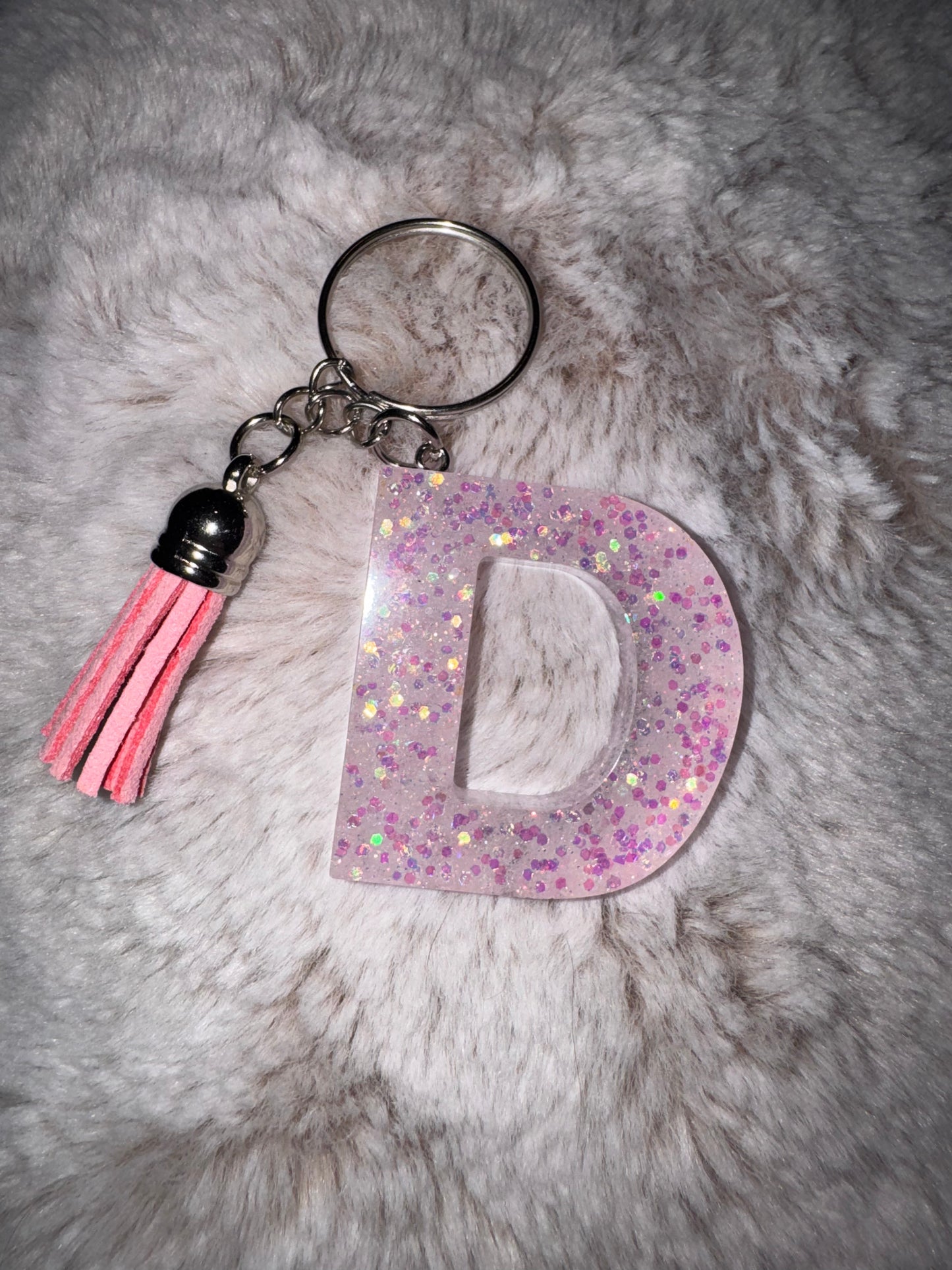 D Pink Glitter Keychain