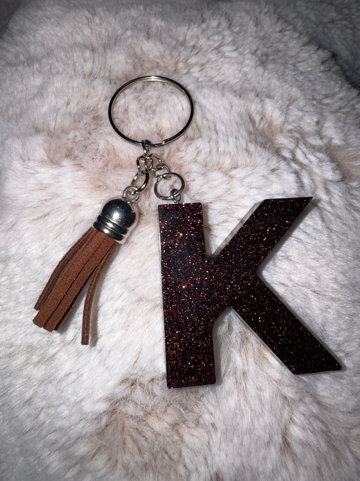K Brown Glitter Keychain
