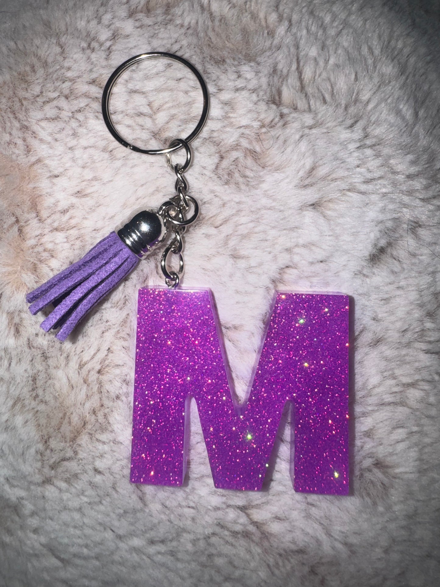 M Purple Glitter Keychain
