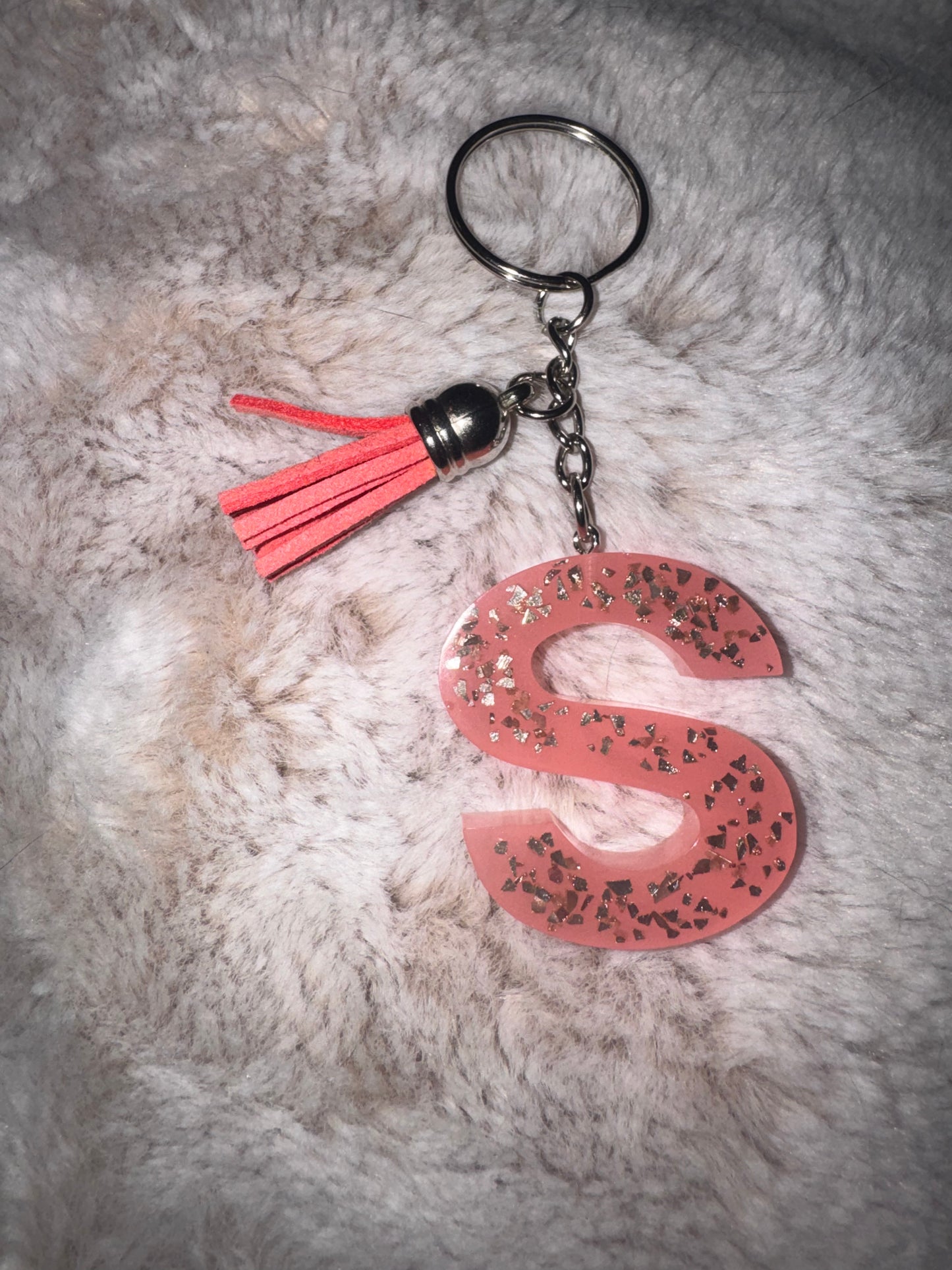 S Pink Glitter Keychain