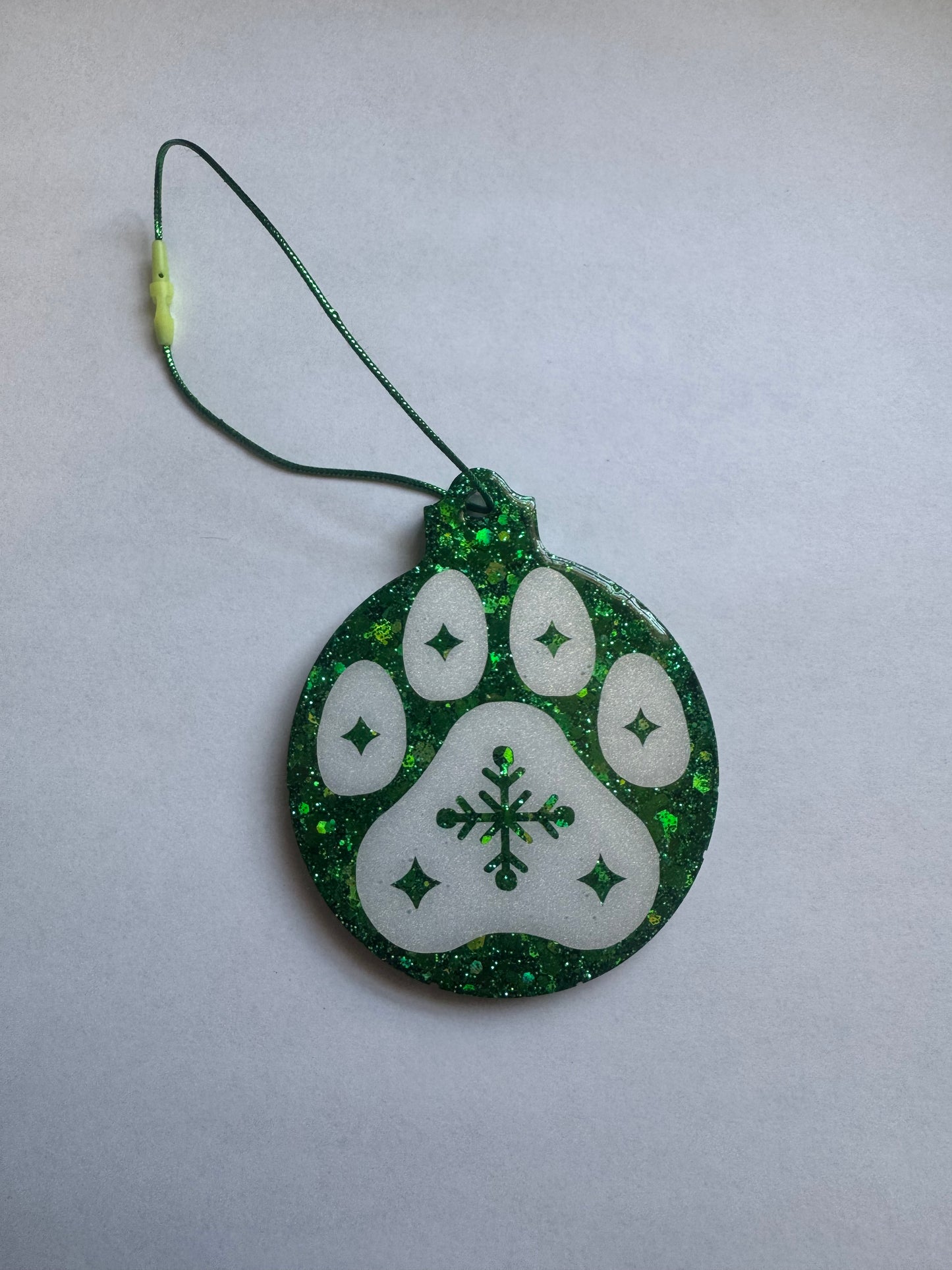 Paw Print Green Glitter Ornament