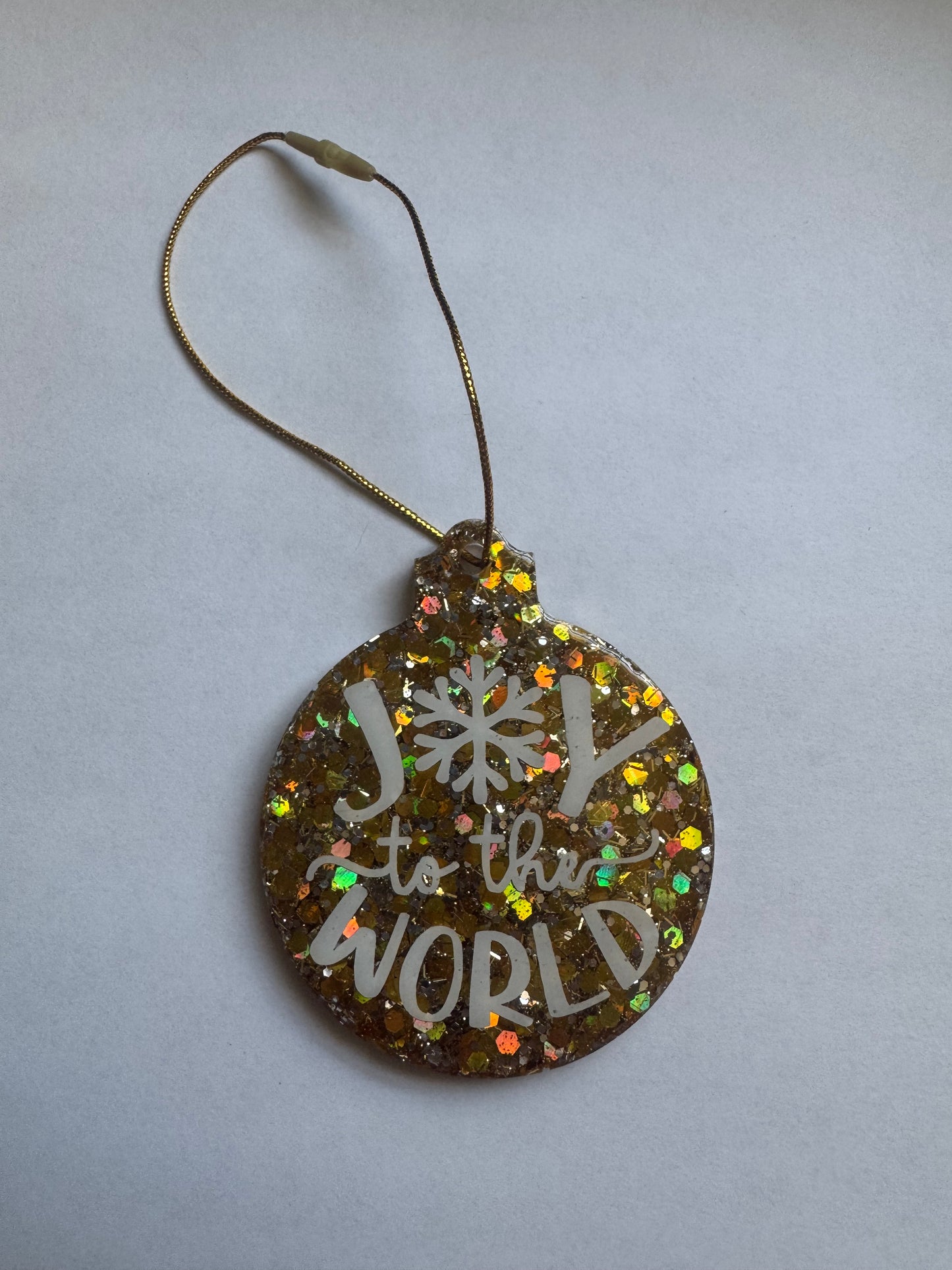Joy to the World Gold Glitter Ornament