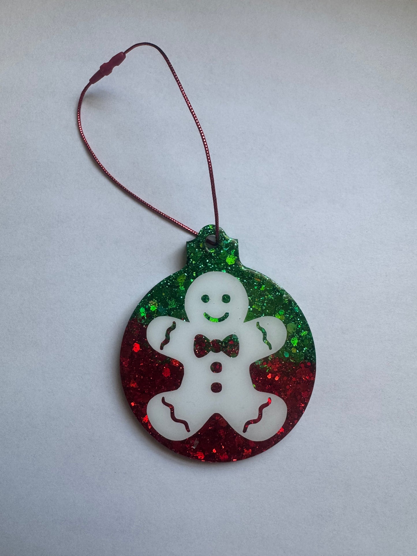 Red and Green Glitter Gingerbread Man Ornament