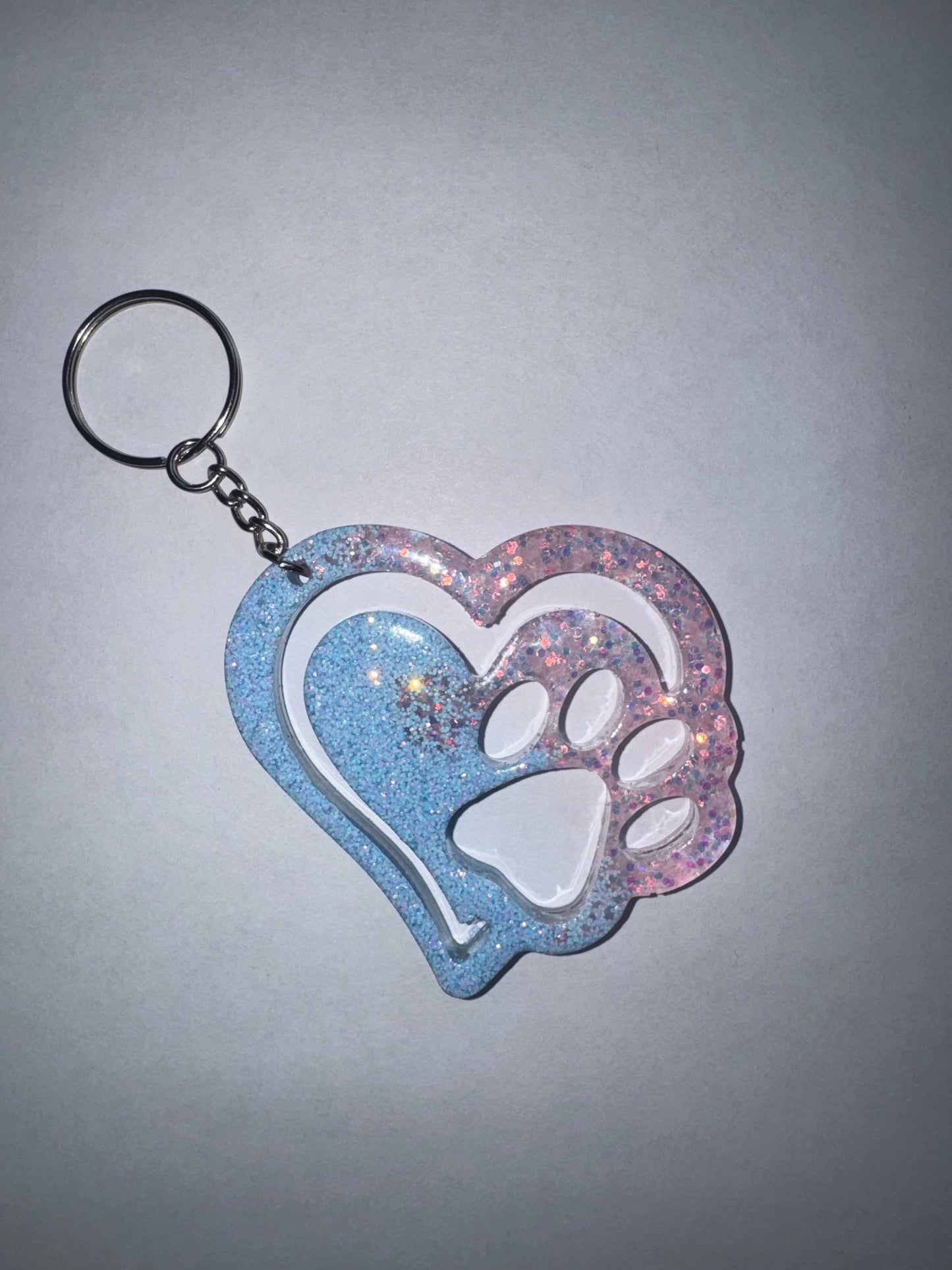 Blue and Pink Paw Print Keychain