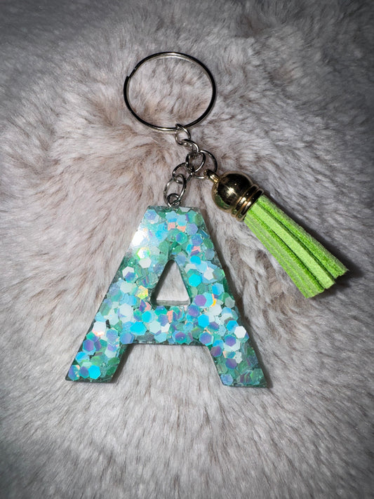 A Blue and Green Glitter Keychain