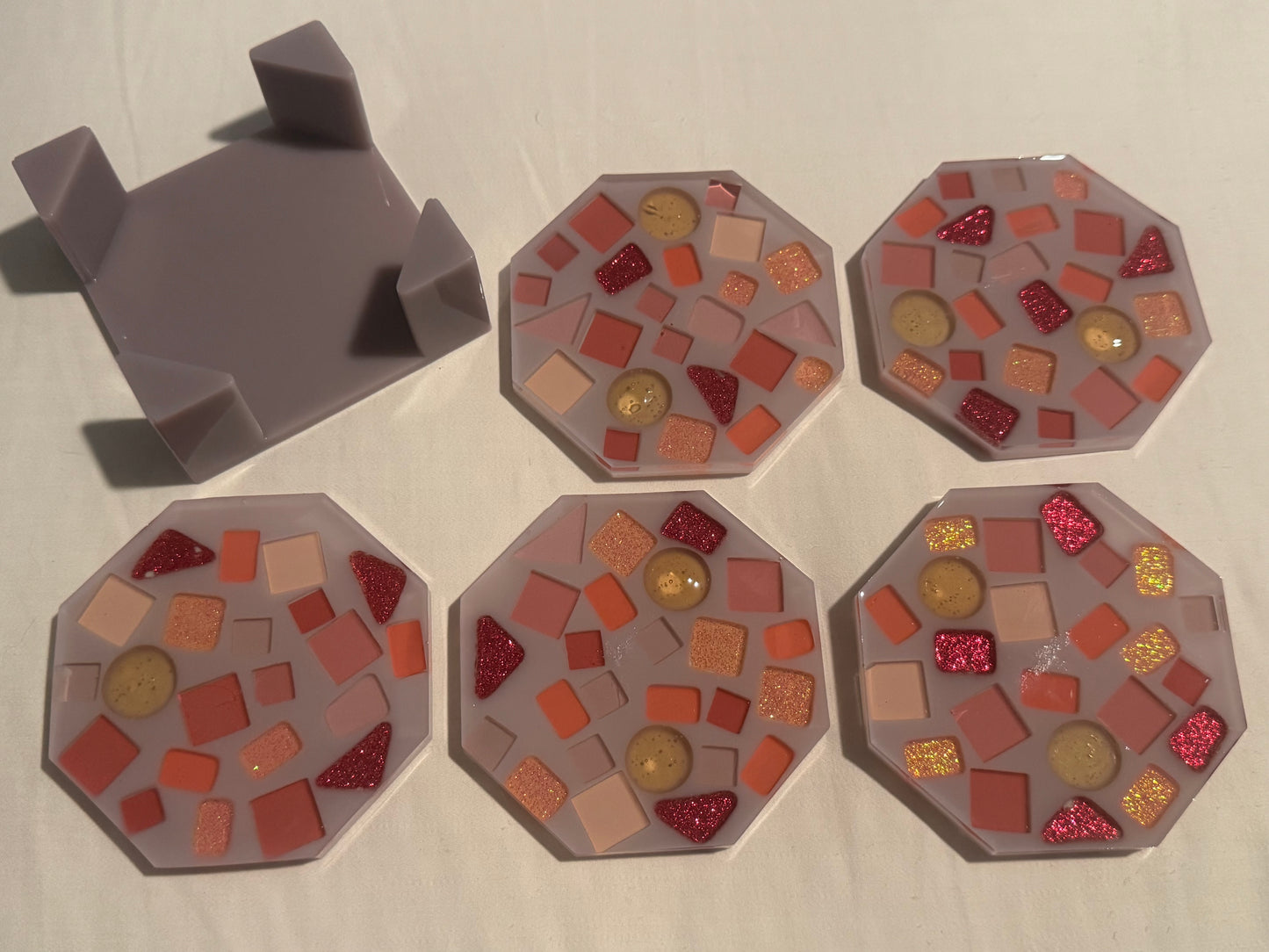 Pink Mosaic Tile Coaster Set