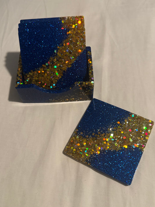 Navy Blue and Gold Coaster Set