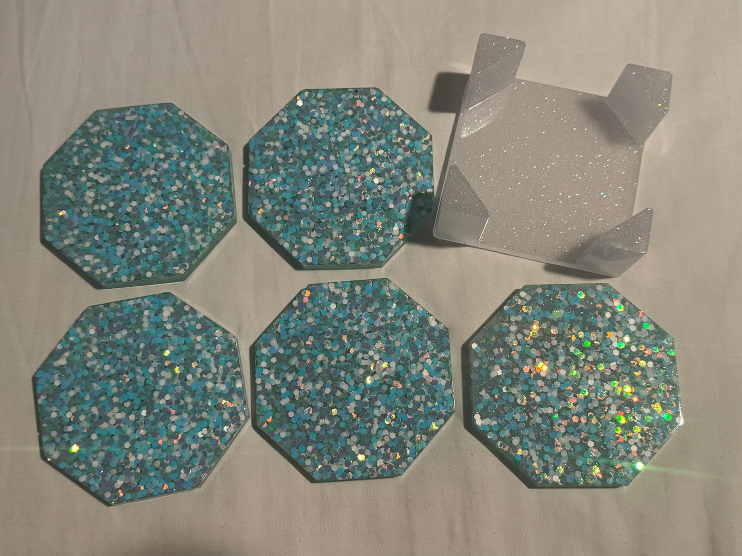 Blue and White Glitter Coaster Set