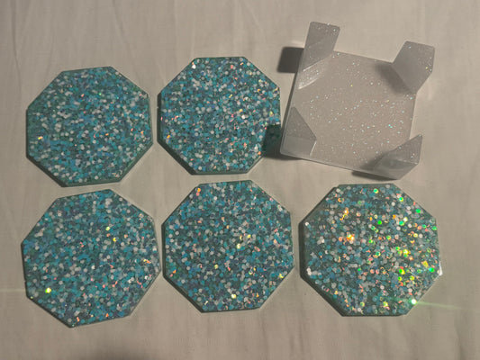 Blue and White Glitter Coaster Set
