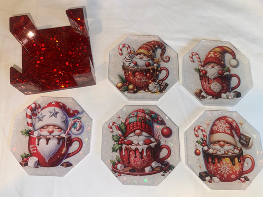 Red Gnomes Hexagon Coasters