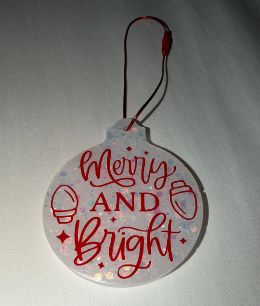 White Merry and Bright Ornament