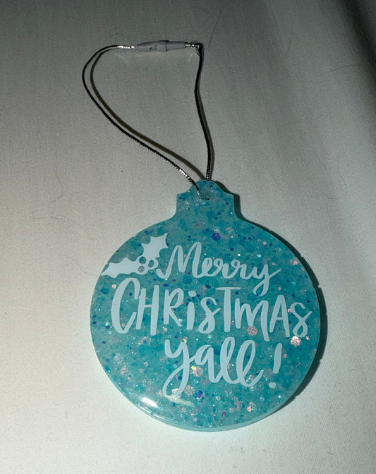 Blue Merry Christmas Y’all Ornament