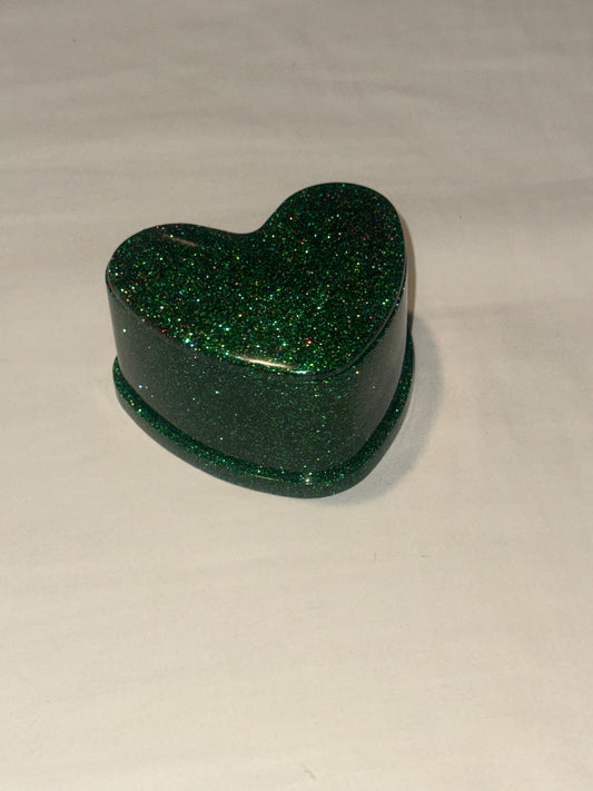 Green Glitter Heart Trinket Box