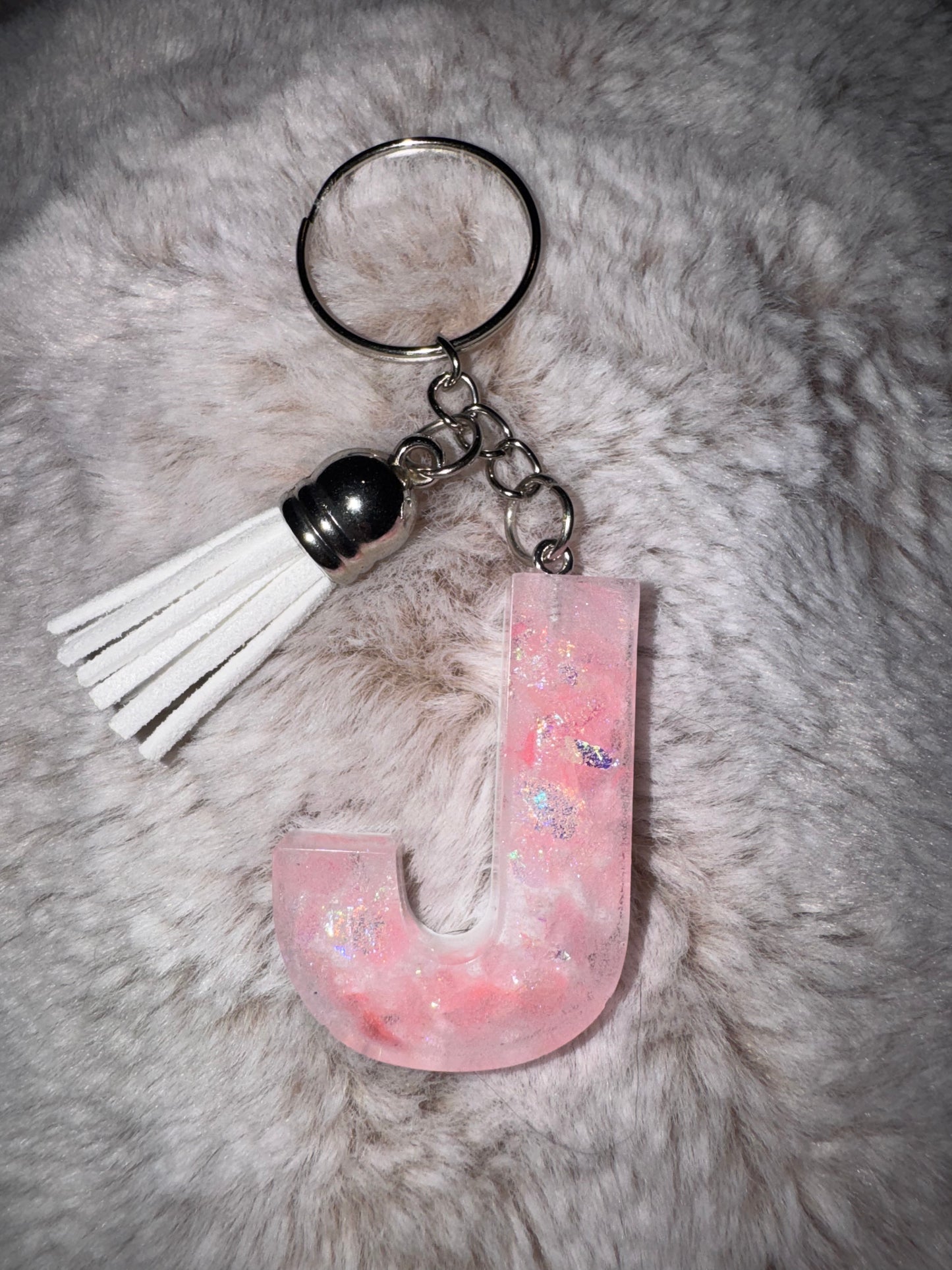 J Pink and White Keychain
