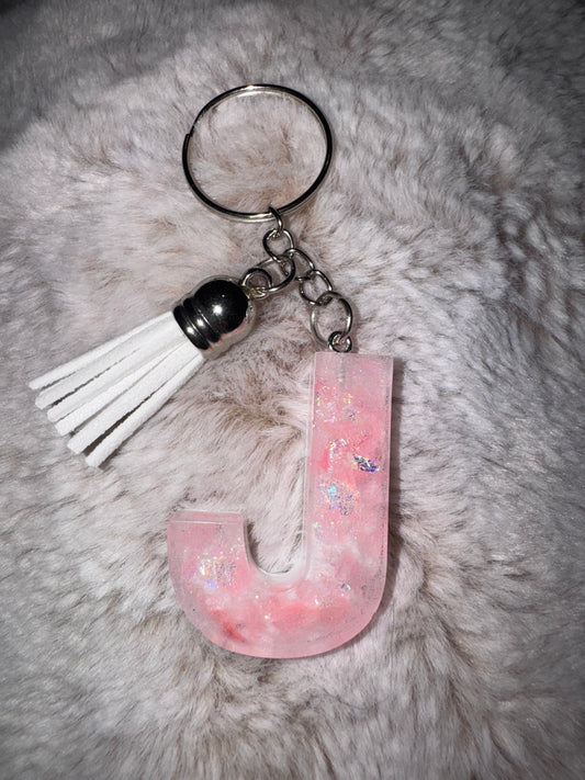 J Pink and White Keychain