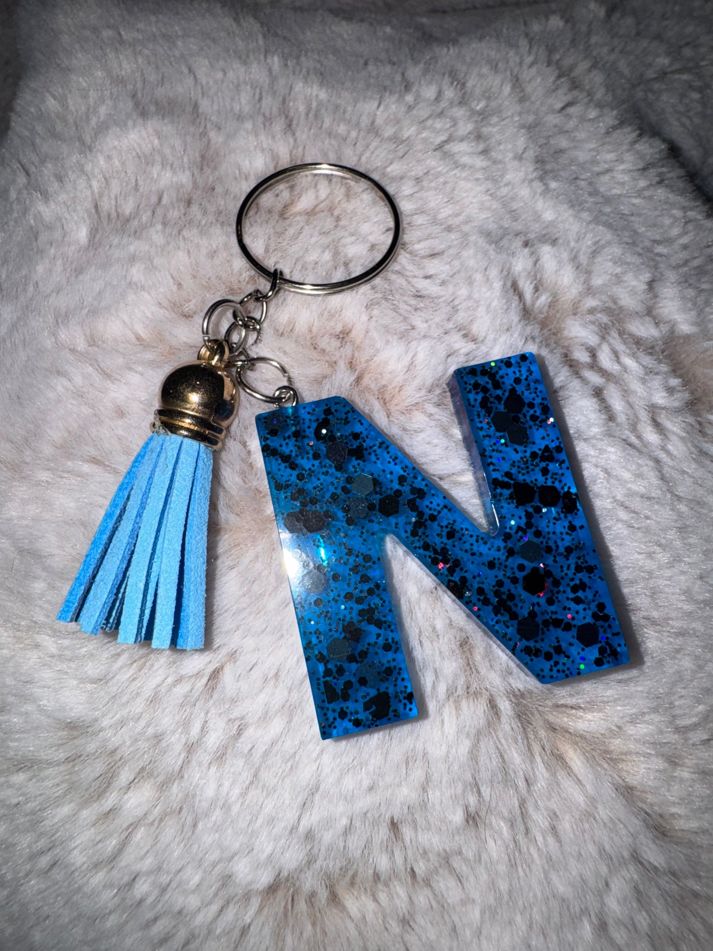 N Blue and Black Keychain