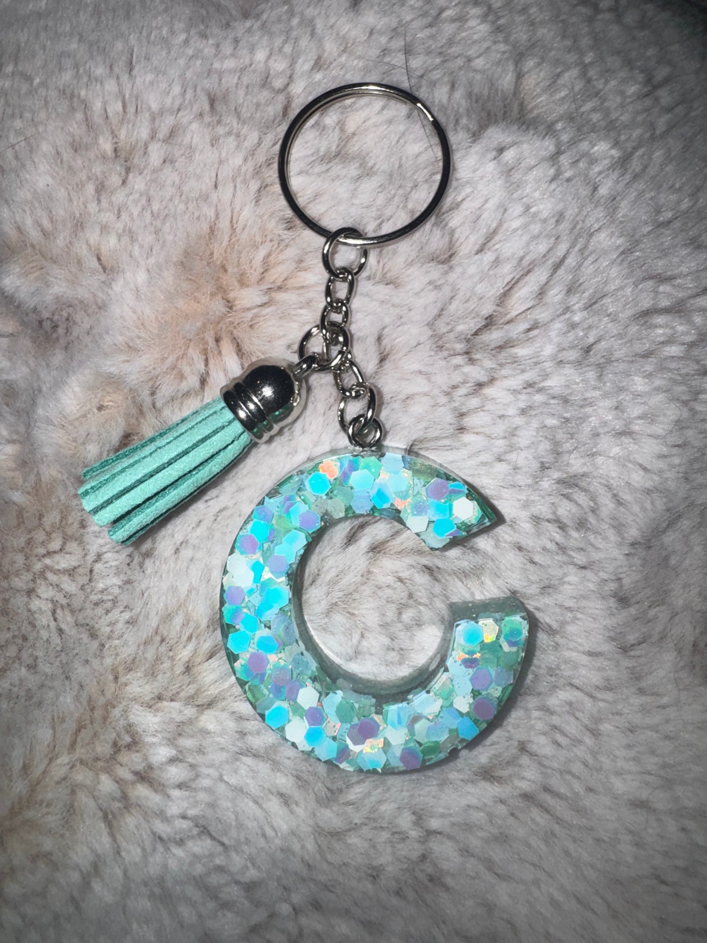 C Blue and Green Glitter Keychain