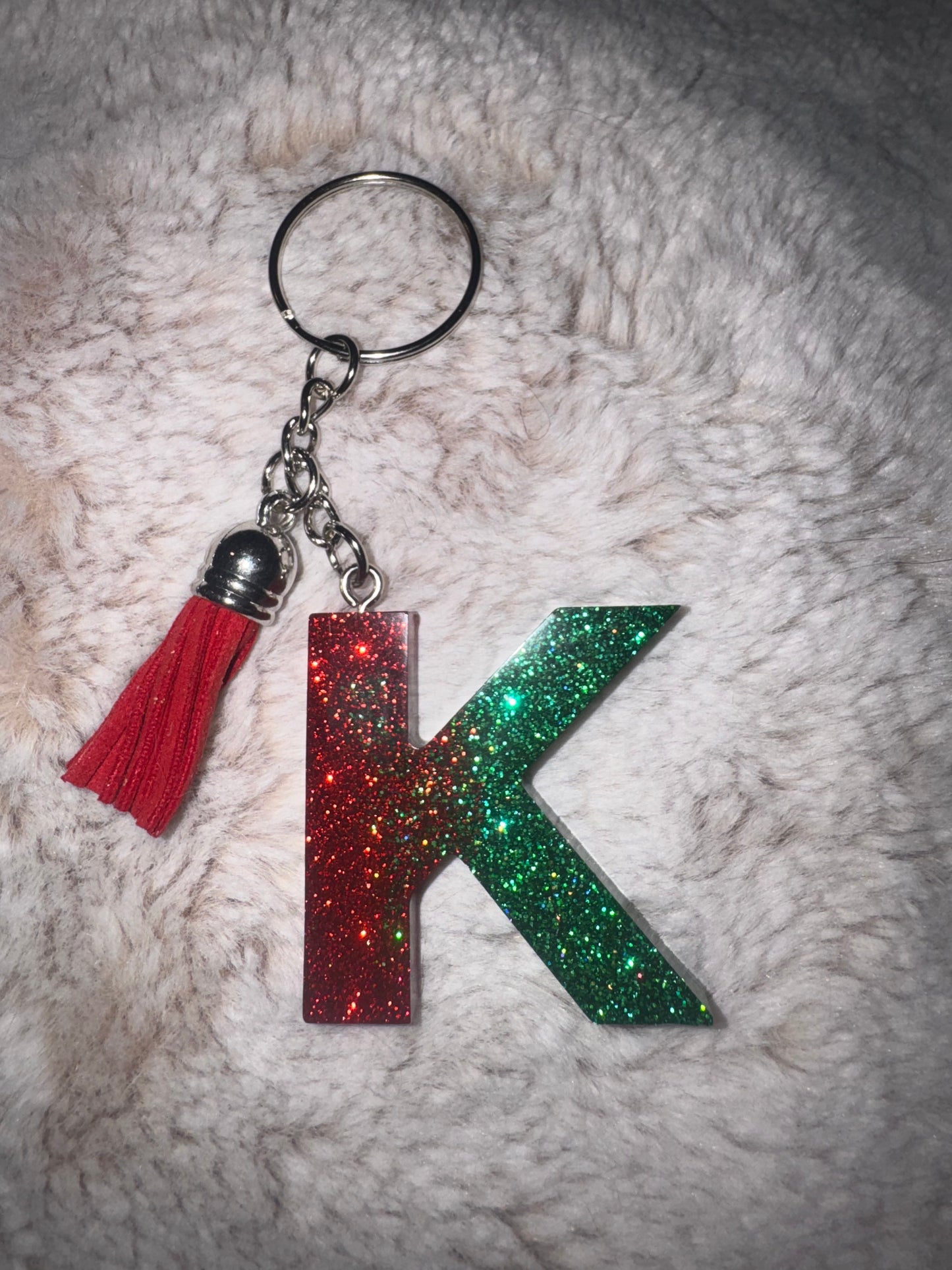 K Red and Green Glitter Keychain