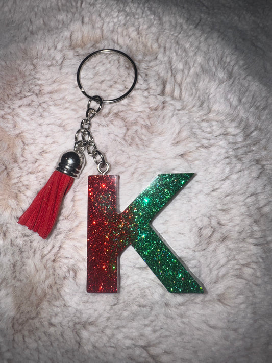 K Red and Green Glitter Keychain