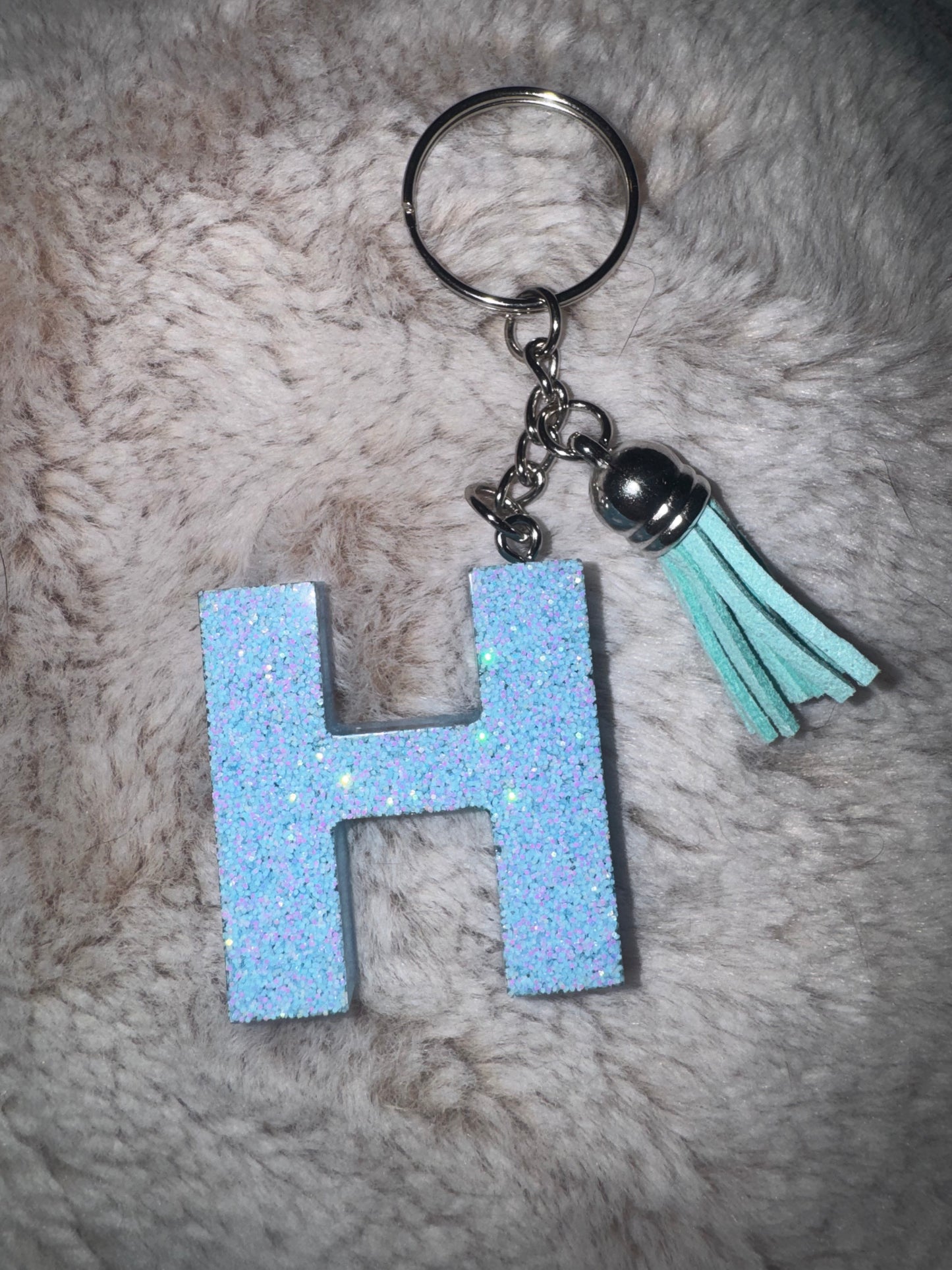 H Baby Blue Glitter Keychain