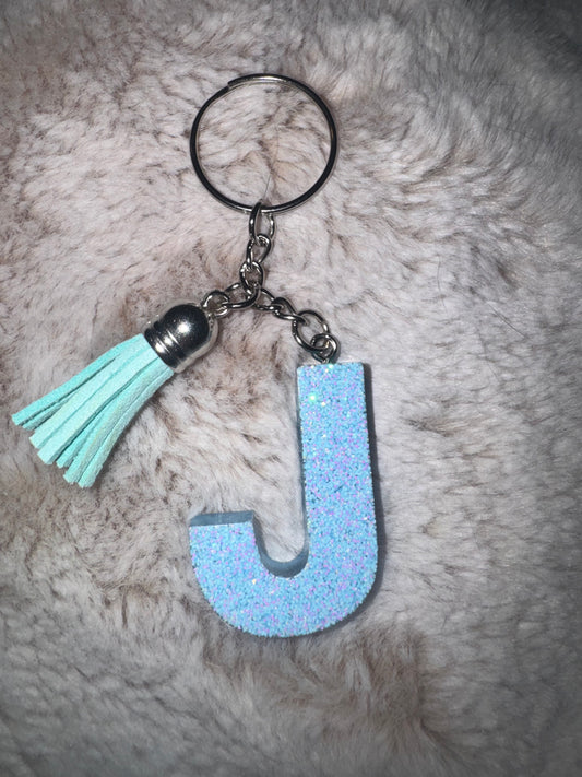 J Baby Blue Glitter Keychain