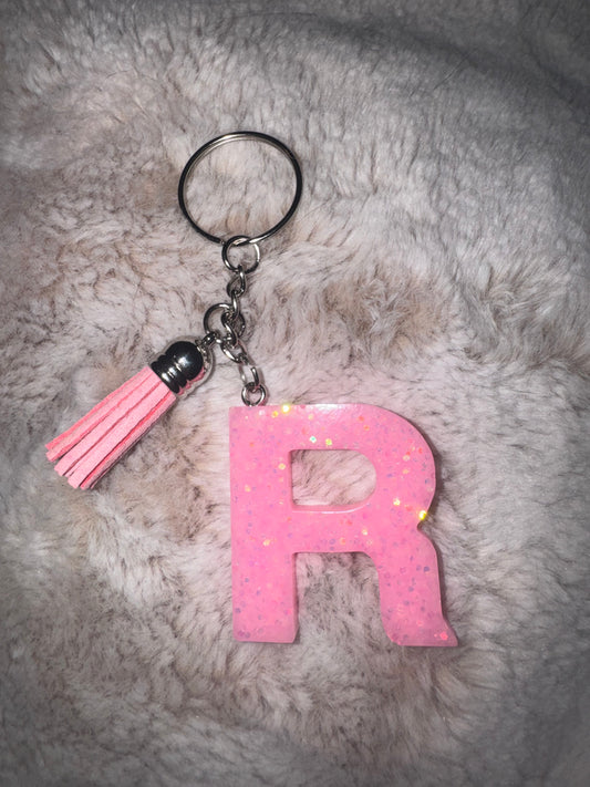 R Pink Glitter Keychain