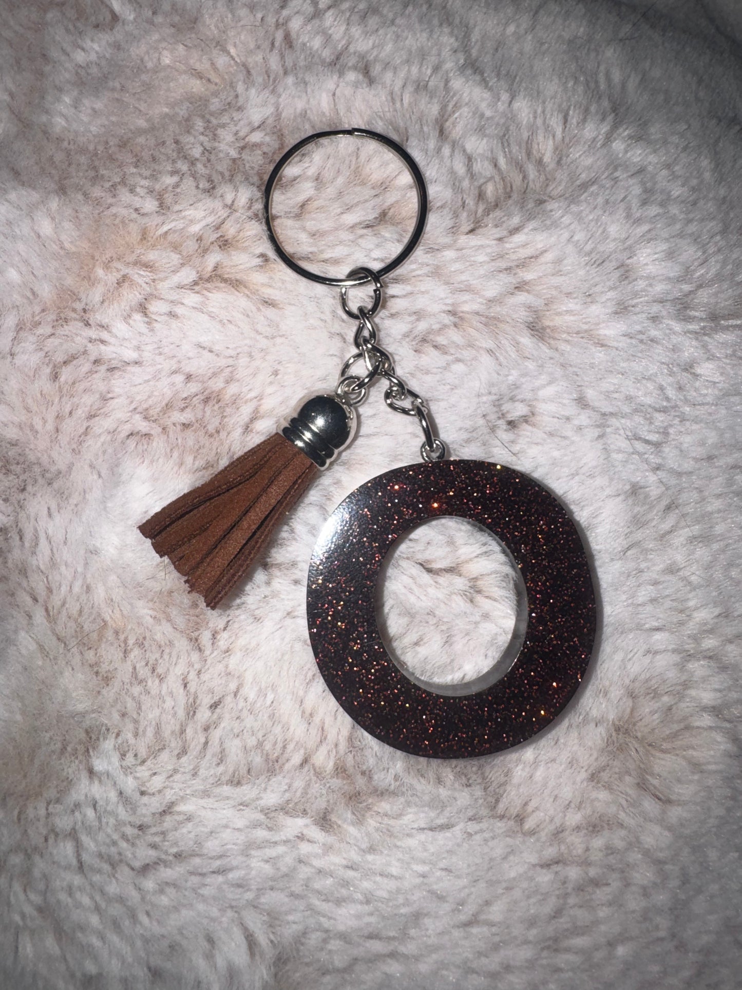 O Brown Glitter Keychain