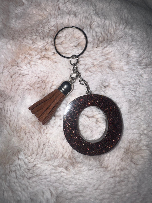 O Brown Glitter Keychain