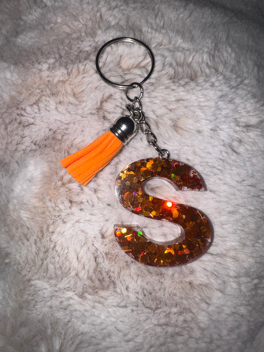 S Fall Orange Glitter Keychain
