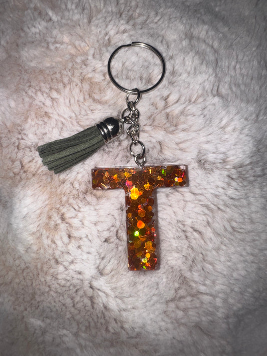 T Fall Orange Glitter Keychain