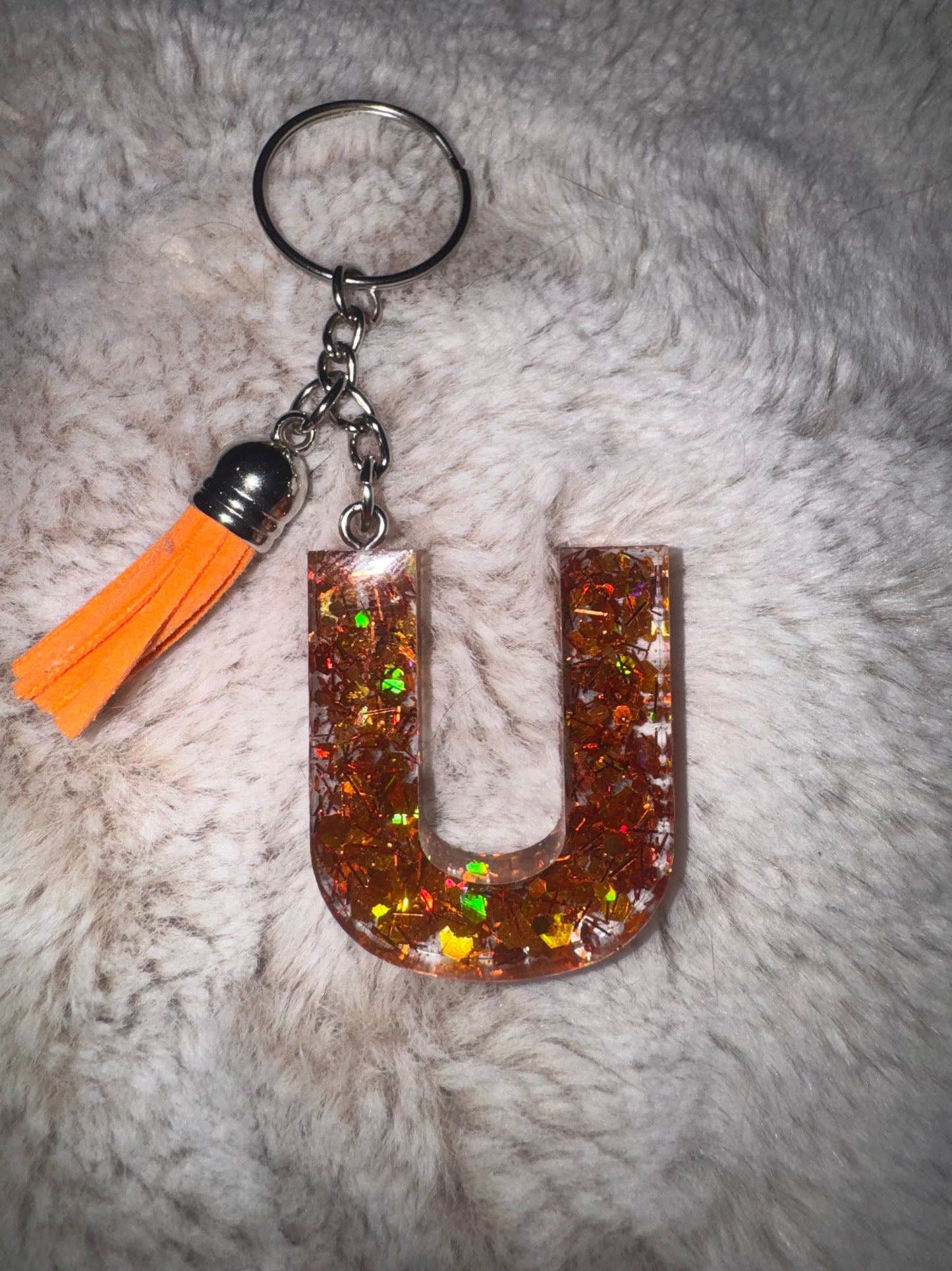 U Fall Orange Glitter Keychain