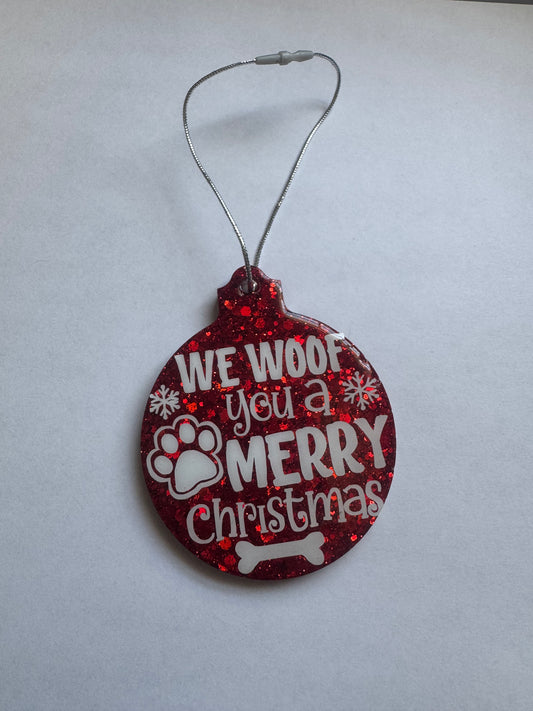 We Woof You A Merry Christmas Red Glitter Ornament