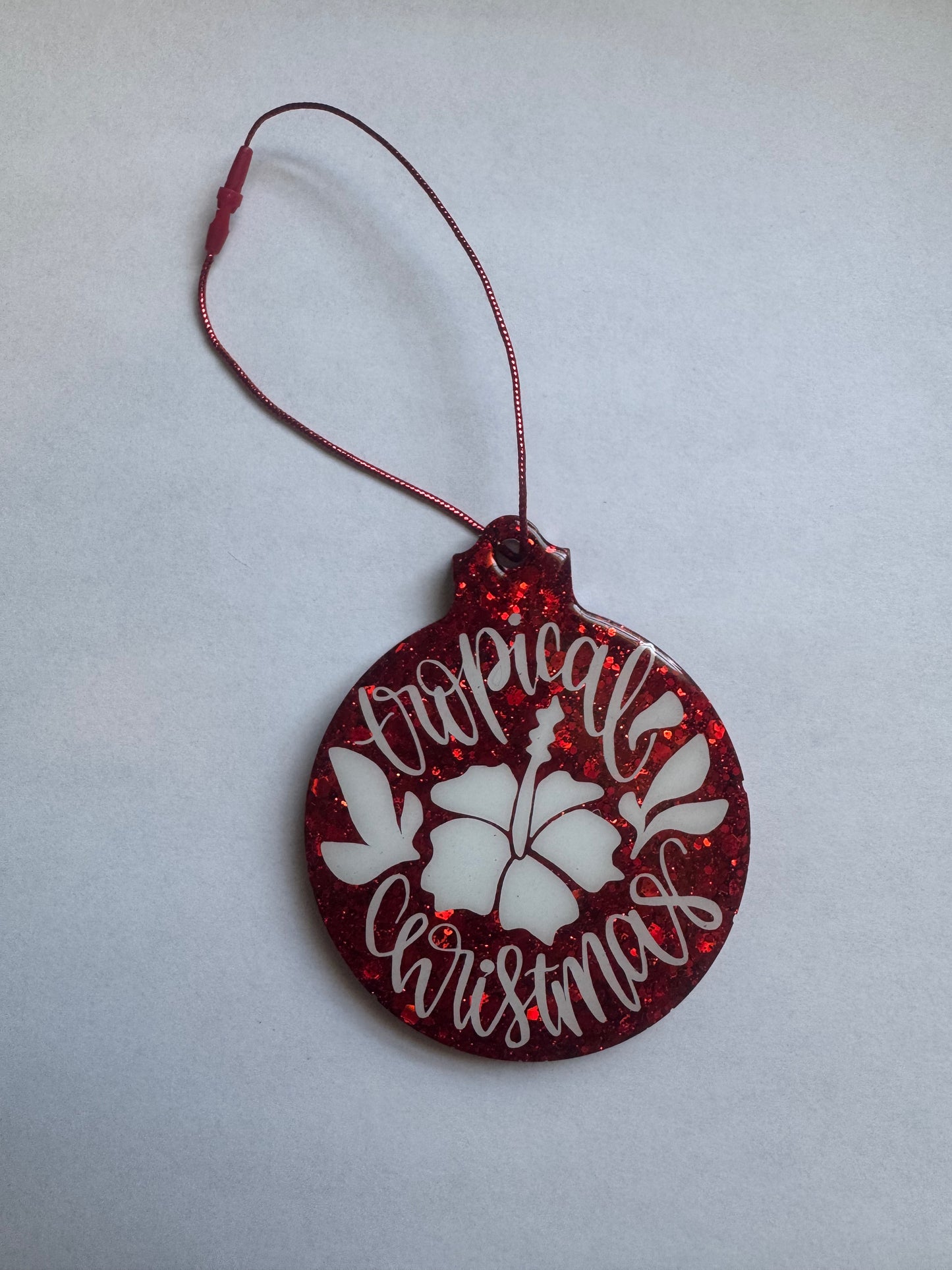 Tropical Christmas Red Glitter Ornament