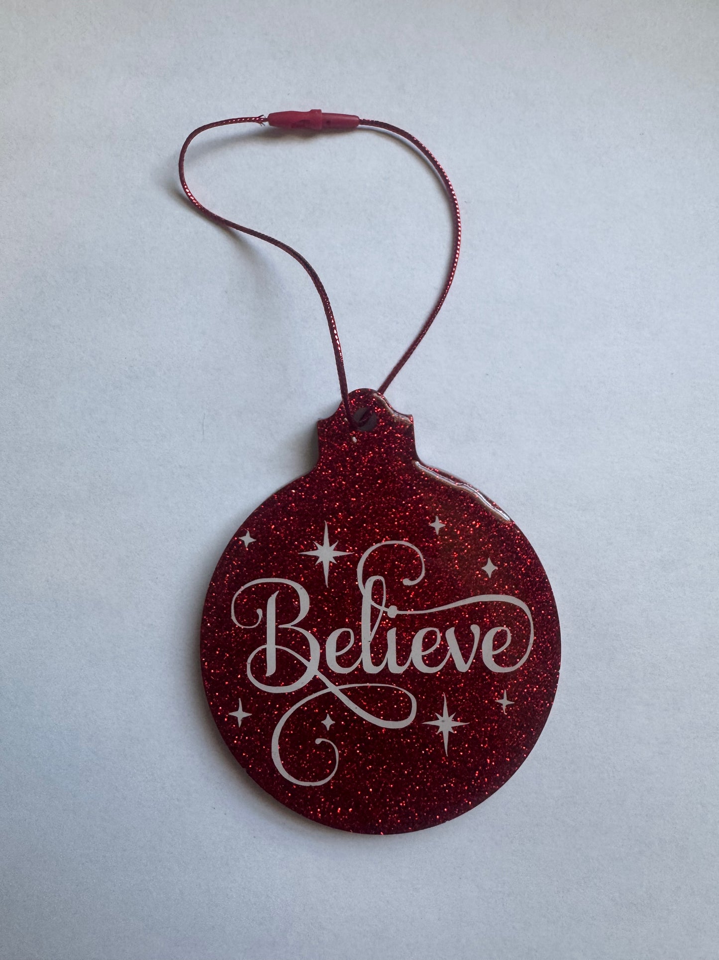 Believe Red Glitter Ornament