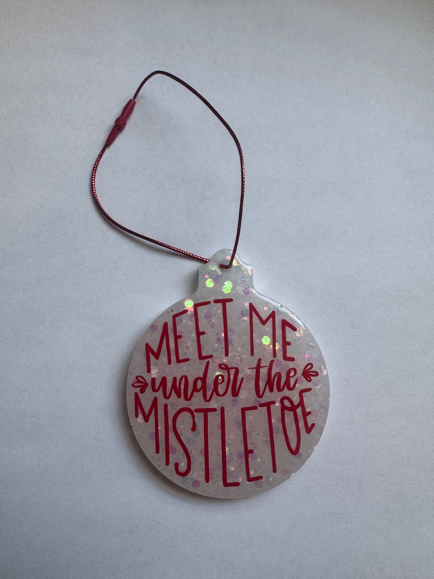 Meet me Under the Mistletoe White Glitter Ornament