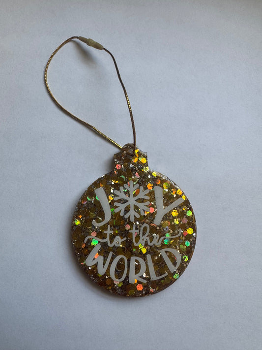 Joy to the World Gold Glitter Ornament