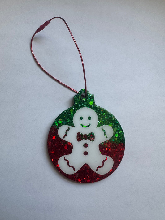 Red and Green Glitter Gingerbread Man Ornament