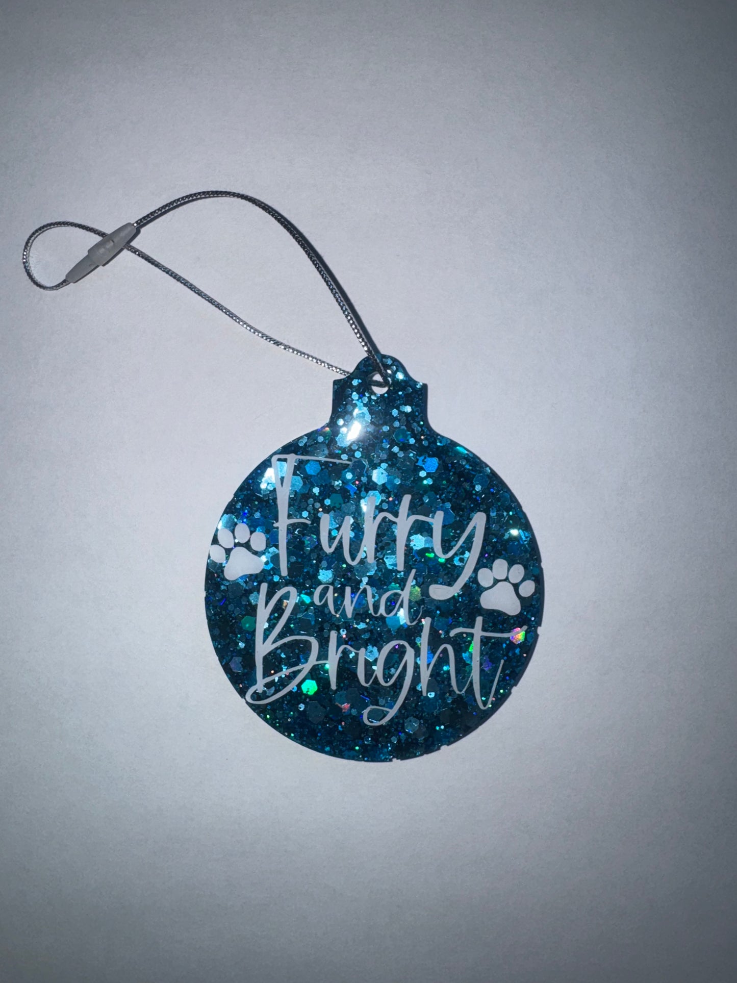 Furry and Bright Blue Glitter Ornament