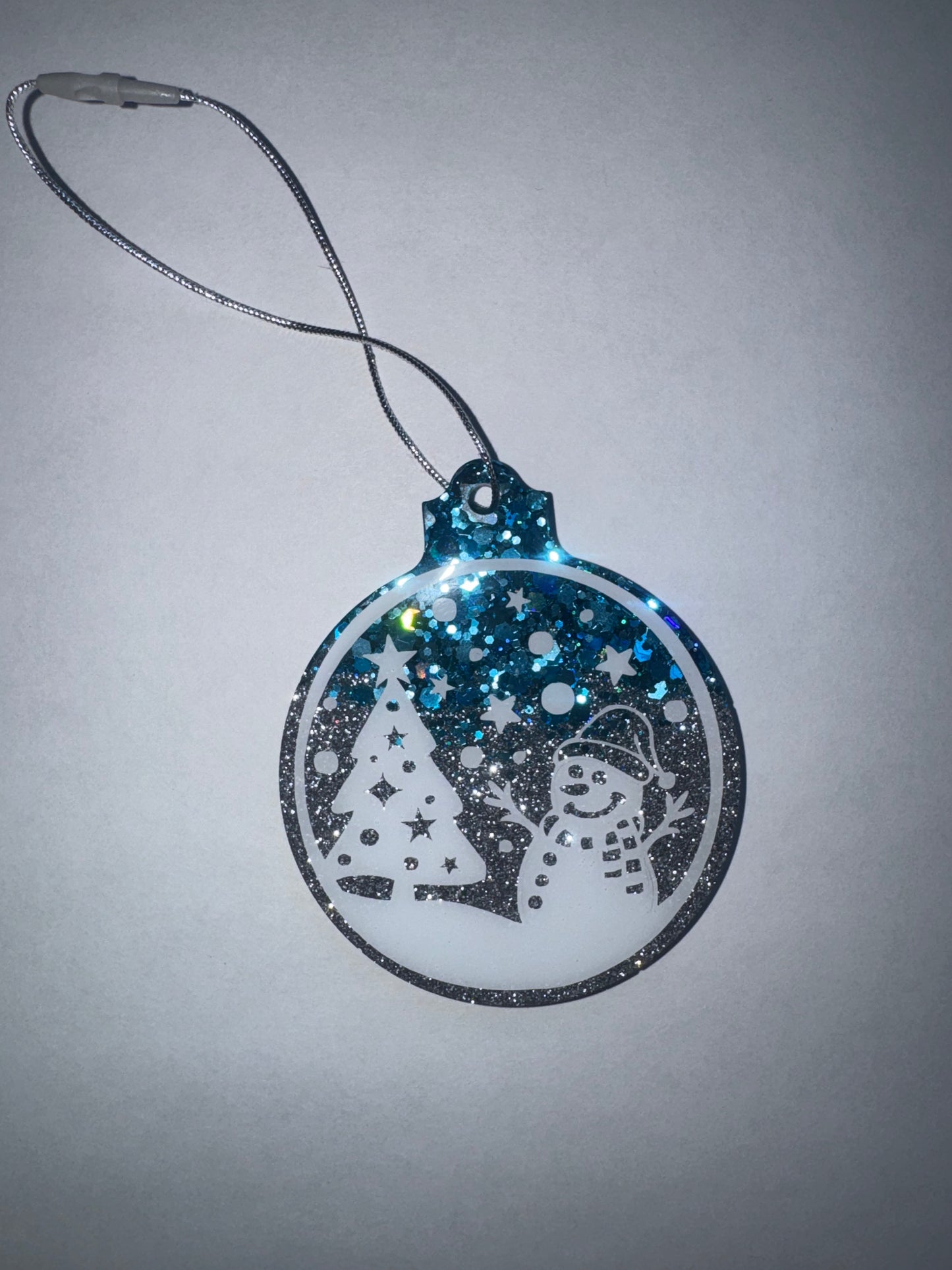 Snowman Theme Ornament with Blue and Silver Glitter