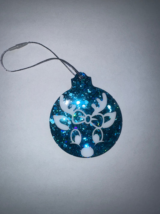 Reindeer Ornament with Blue Glitter