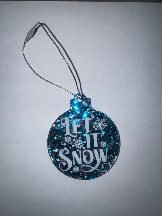 Let It Snow Ornament with Blue Glitter