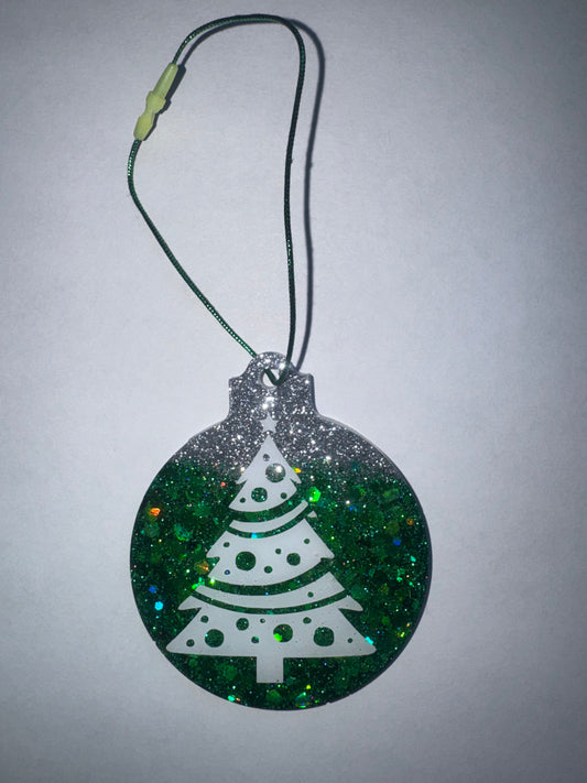 Christmas Tree Ornament with Green and Silver Glitter