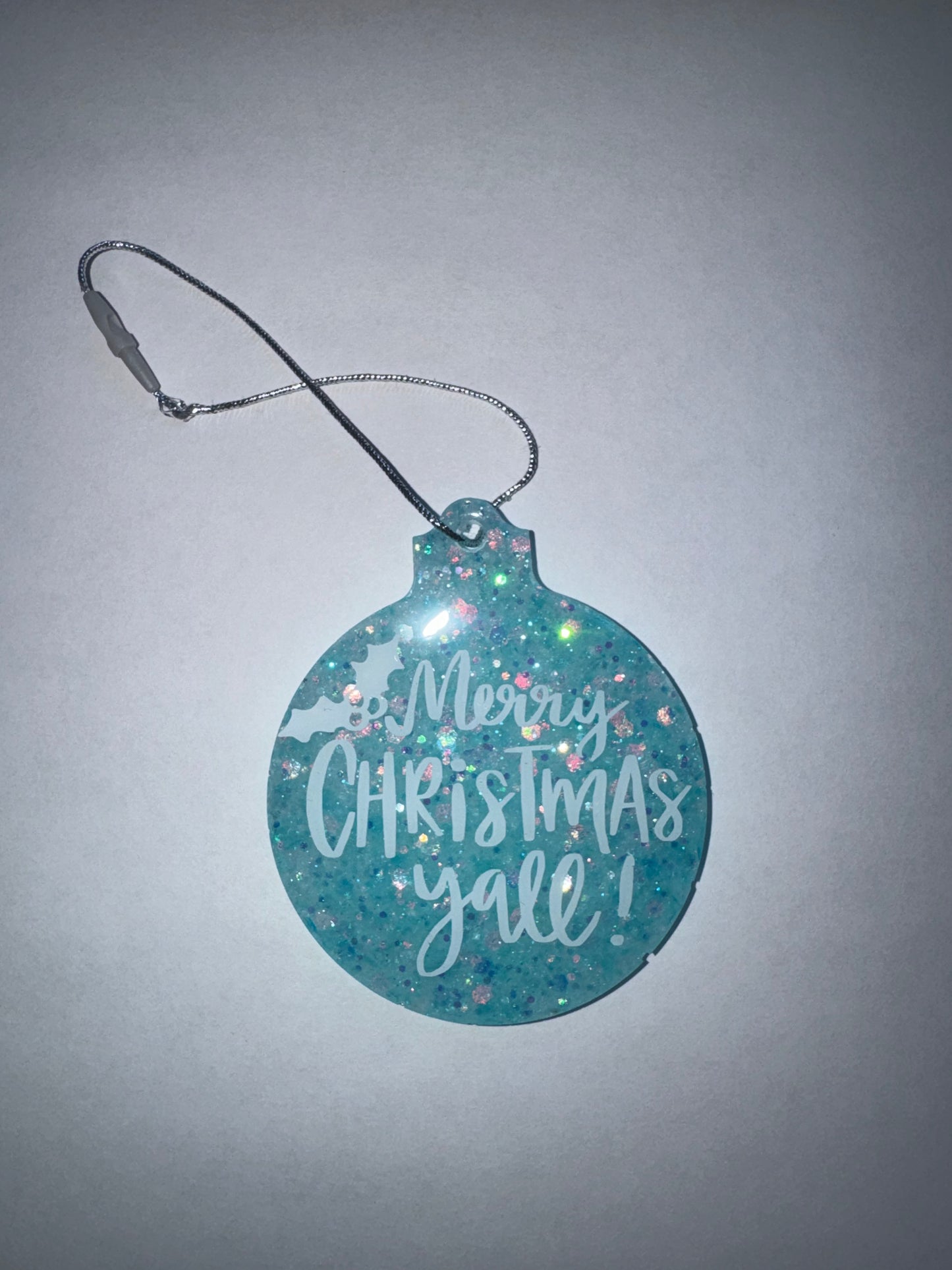 Merry Christmas Y’all Ornament with Baby Blue Glitter
