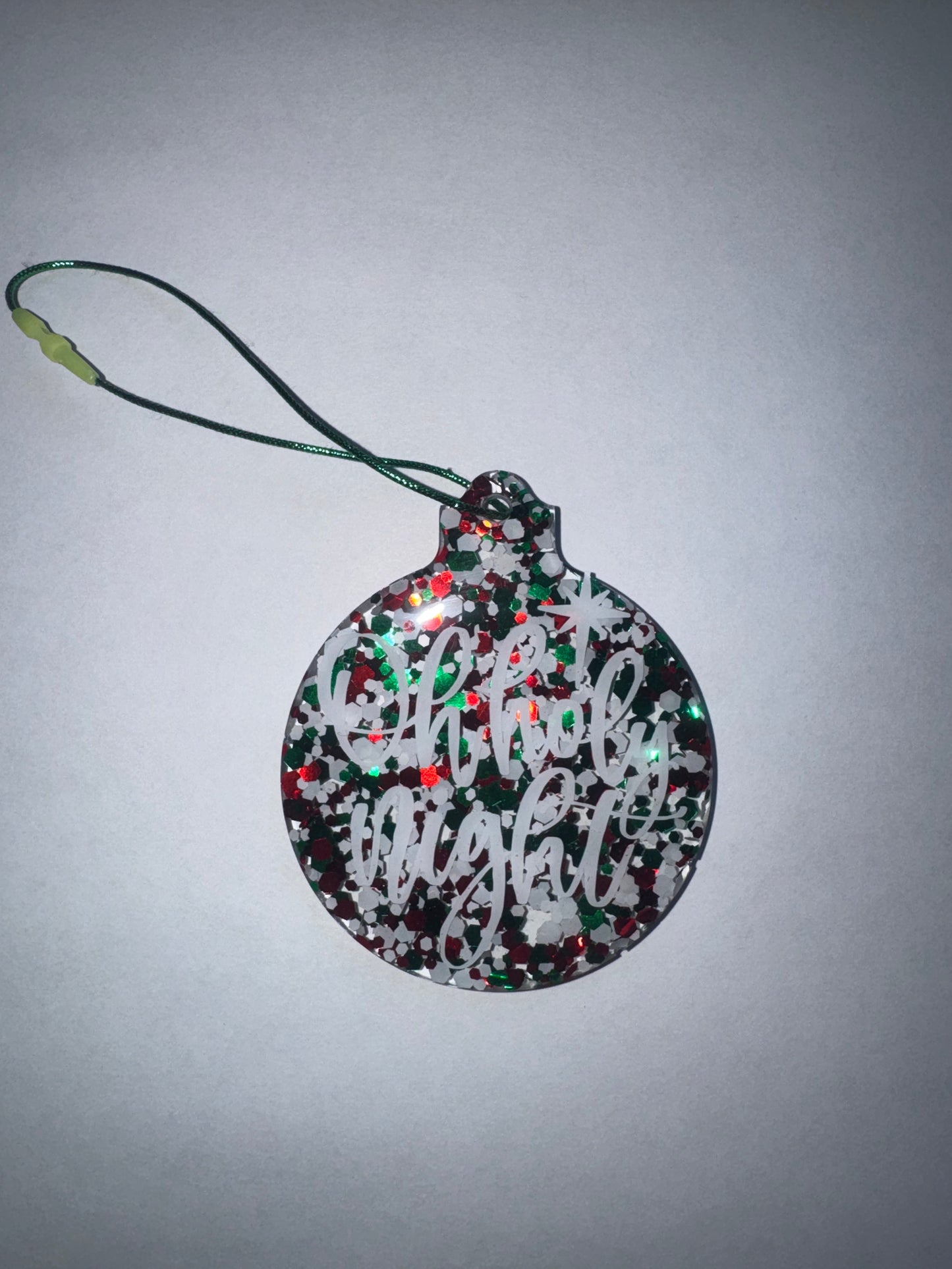 Oh Holy Night Ornament with Red, Green and White Glitter