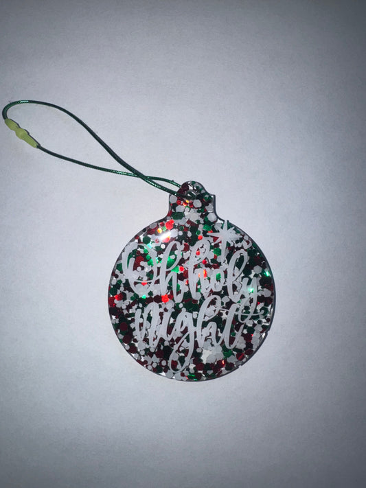 Oh Holy Night Ornament with Red, Green and White Glitter