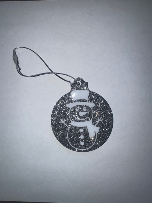 Snowman Ornament with Silver Glitter
